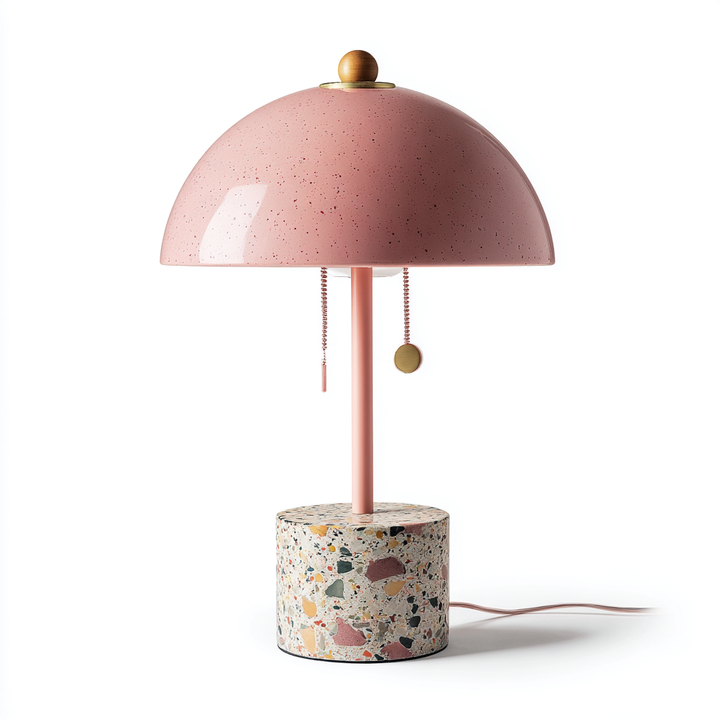 Lampe de table en métal et terrazzo 24x24x42 cm - rose poudré et multicolore - pour salon chambre bureau - design contemporain décoratif-Nestgoden