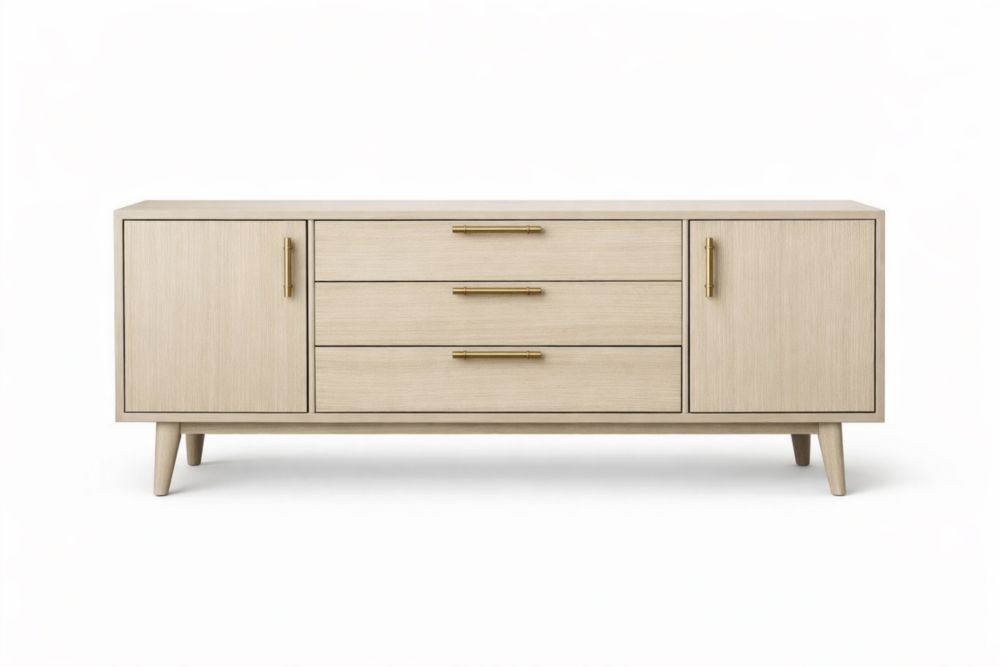 Credenza in Legno con Maniglie in Metallo Naturale 150x45x80 cm-Nestelivo