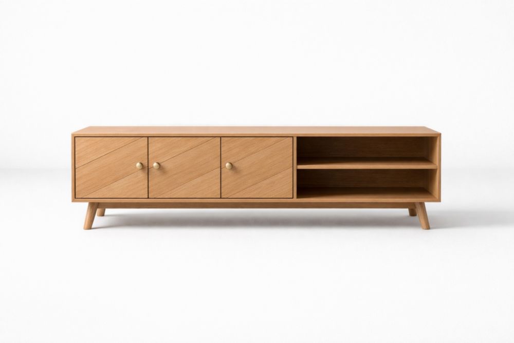 Mobile TV in Legno Quercia con 3 Ante e 2 Ripiani-Nestelivo