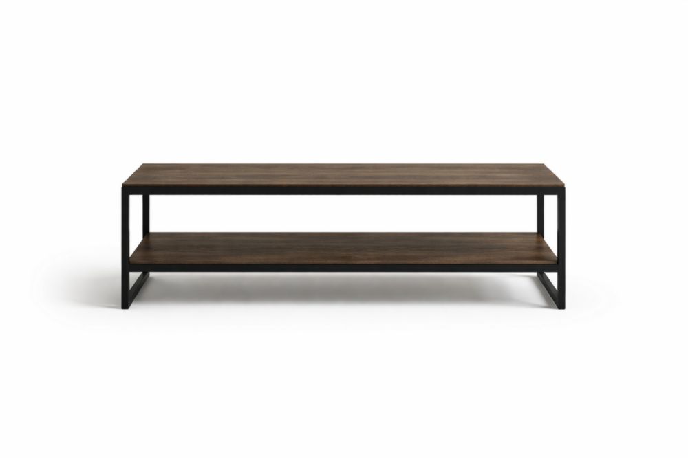 Tavolino rettangolare in metallo e legno 120x40x45 cm Marrone-Nestelivo