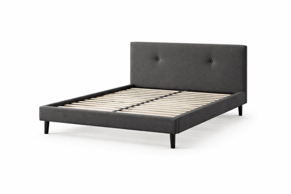 Letto matrimoniale in legno e tessuto grigio 200x160 cm-Nestelivo