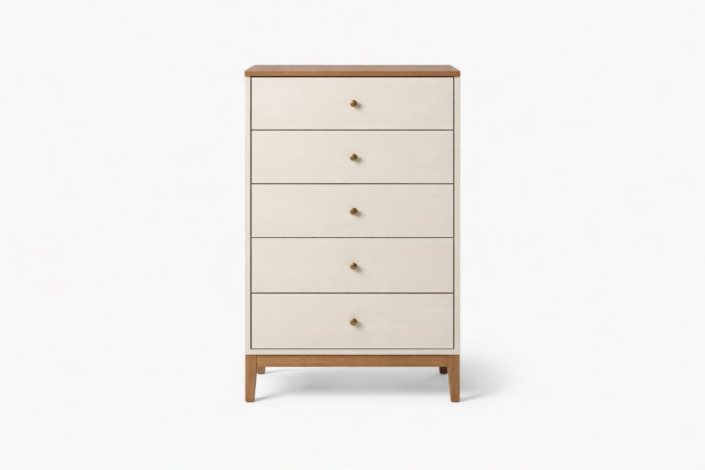 Cassettiera in Legno e MDF con 5 Cassetti Bianco e Legno-Nestelivo