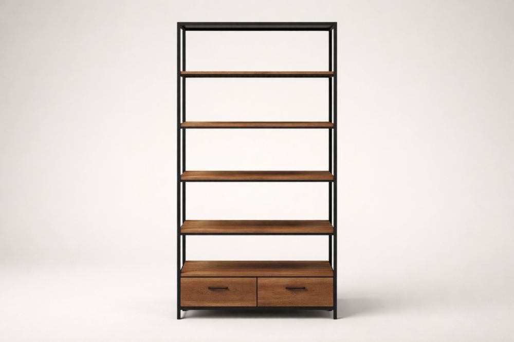 Libreria in Legno Ingegnerizzato e Metallo con Cassetti, 180 cm-Nestelivo