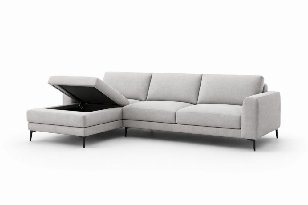 Divano angolare in tessuto con contenitore grigio 280x160 cm-Nestelivo