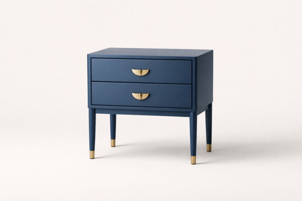 Comodino in Legno con 2 Cassetti Blu e Maniglie in Metallo-Nestelivo