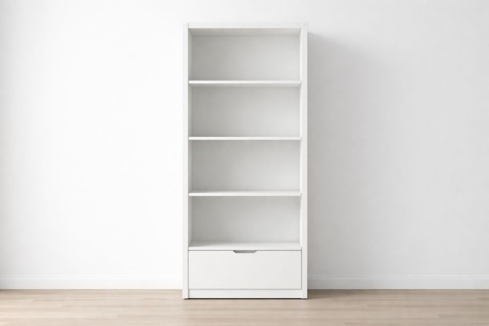 Libreria in Legno MDF con Cassetto 180x60x30 cm Bianco-Nestelivo