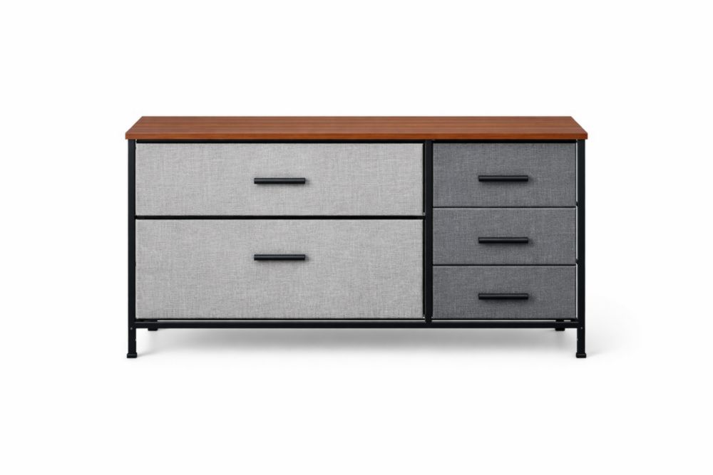 Cassettiera in Metallo MDF e Tessuto 5 Cassetti Grigio/Noce-Nestelivo