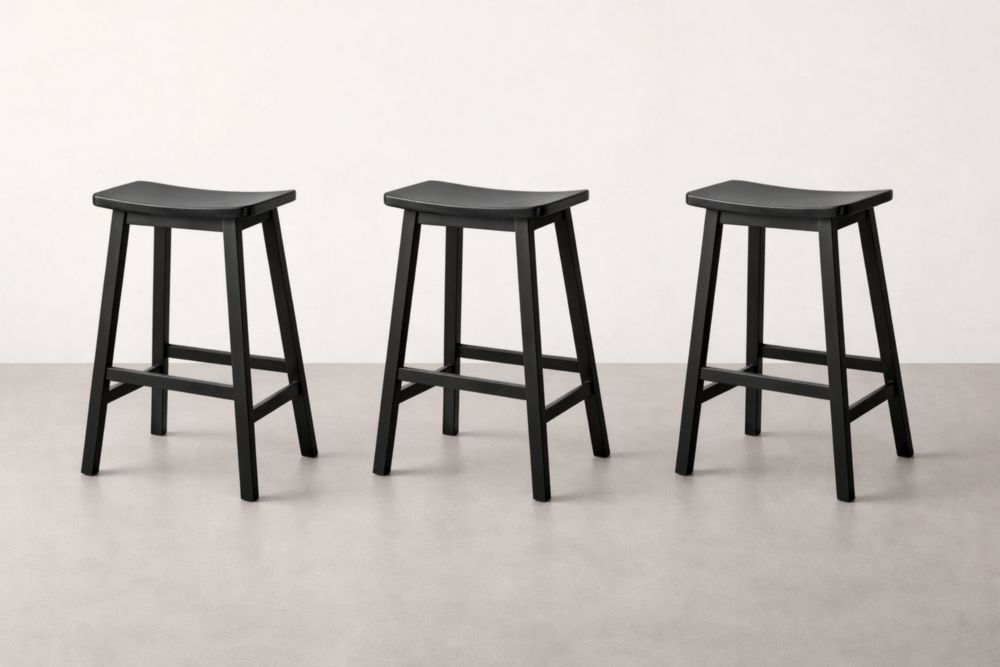 Set di 3 sgabelli da bar in legno nero-Nestelivo
