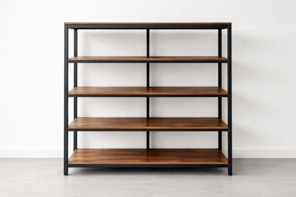 Scaffale Libreria in Metallo e Legno Laminato Marrone Nero-Nestelivo