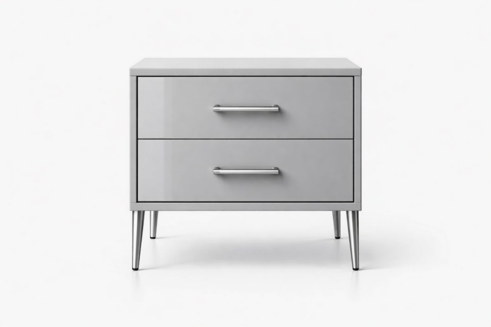 Comodino con Due Cassetti MDF Grigio H60cm-Nestelivo