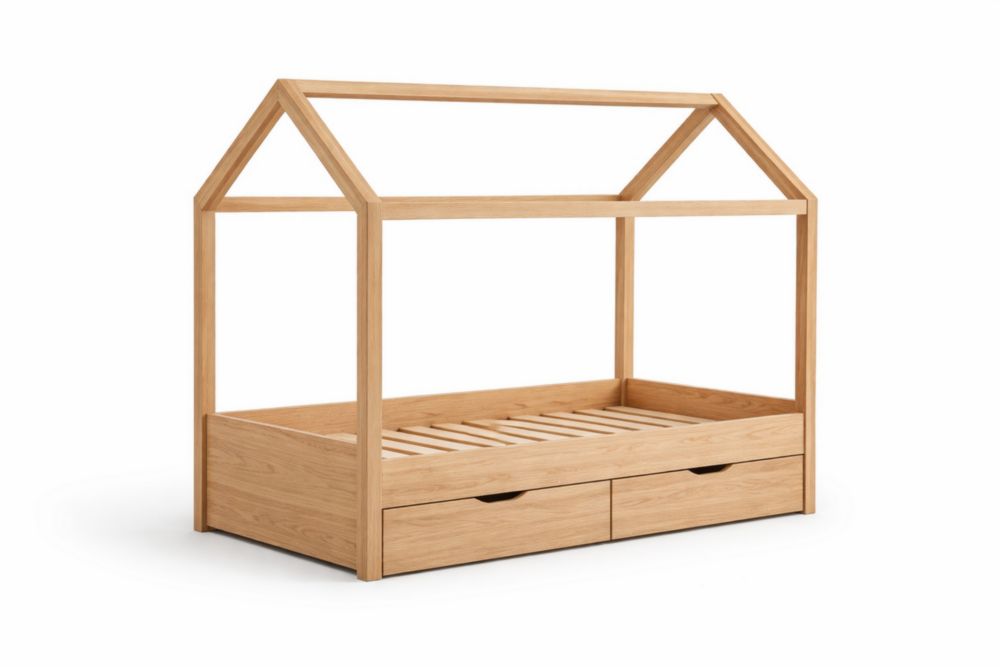 Letto per Bambini a Forma di Casa in Legno con Cassetti-Nestelivo