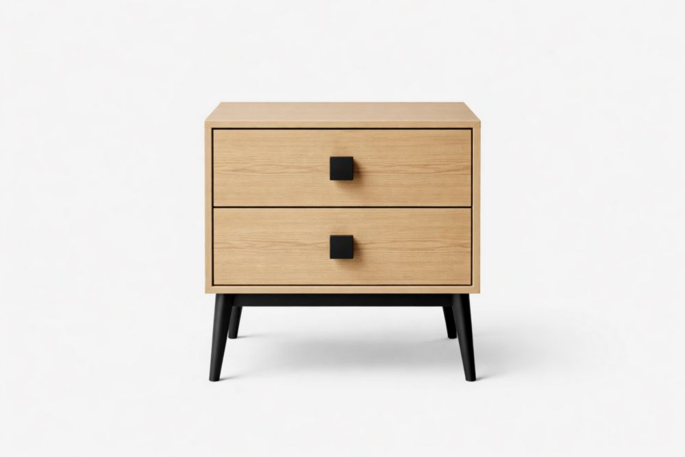 Comodino in Legno MDF con Due Cassetti Rovere e Nero-Nestelivo