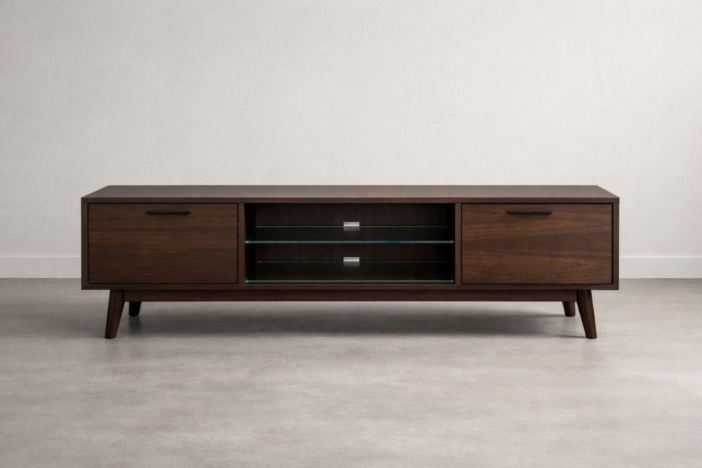 Mobile TV in Legno con Ripiani in Vetro Temperato Marrone-Nestelivo