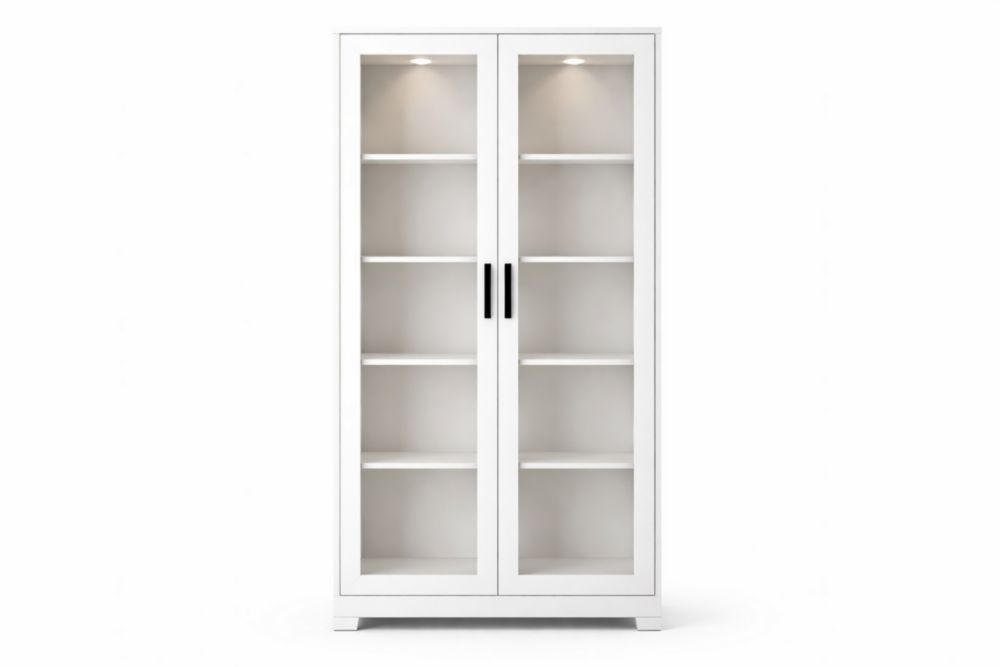 Vetrina in MDF con porte in vetro temperato e ripiani regolabili-Nestelivo