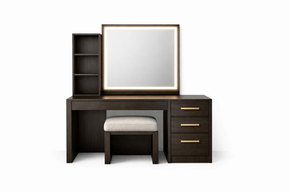 Set Tavolo da Toeletta in Legno con Specchio e Sgabello-Nestelivo