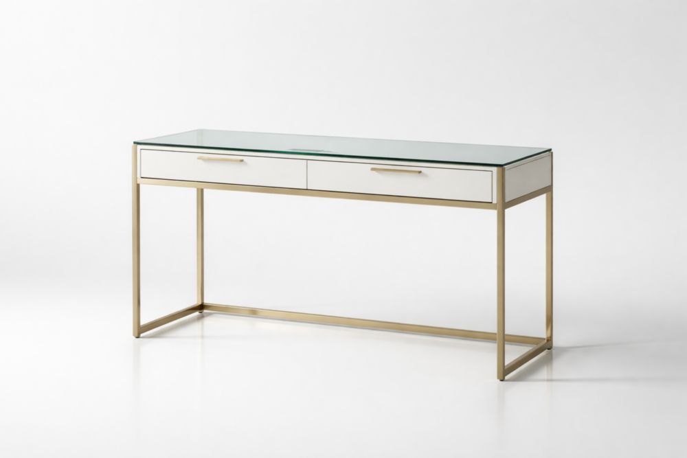 Scrivania in Vetro Temperato e Acciaio con Due Cassetti-Nestelivo