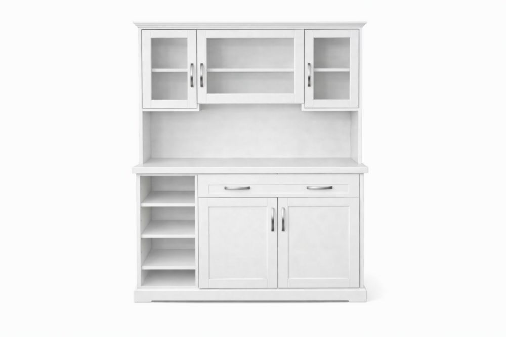 Credenza in Legno Bianco con Ante in Vetro Temperato-Nestelivo