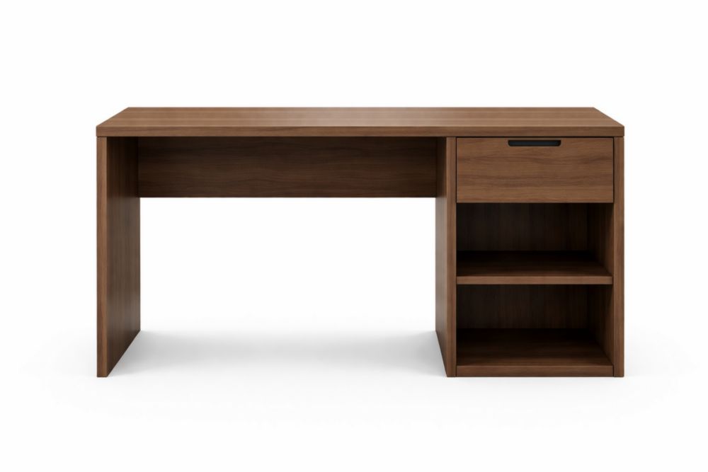 Scrivania rettangolare in legno con cassetto e scaffali 140x60x75cm Marrone-Nestelivo