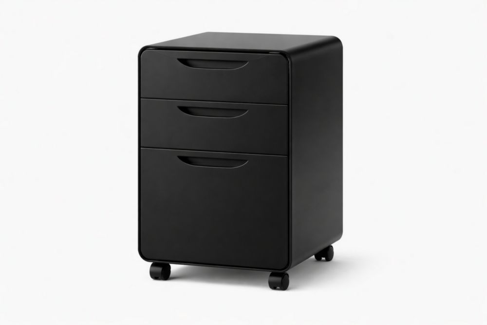 Cassettiera in metallo nero 3 cassetti con ruote-Nestelivo