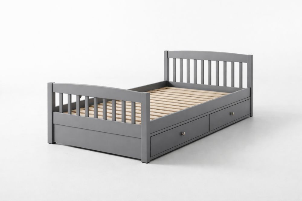 Letto Singolo in Legno Grigio con Cassetti-Nestelivo
