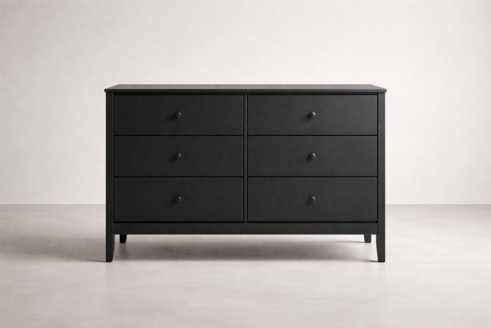 Cassettiera in Legno Composito Nero a 6 Cassetti-Nestelivo