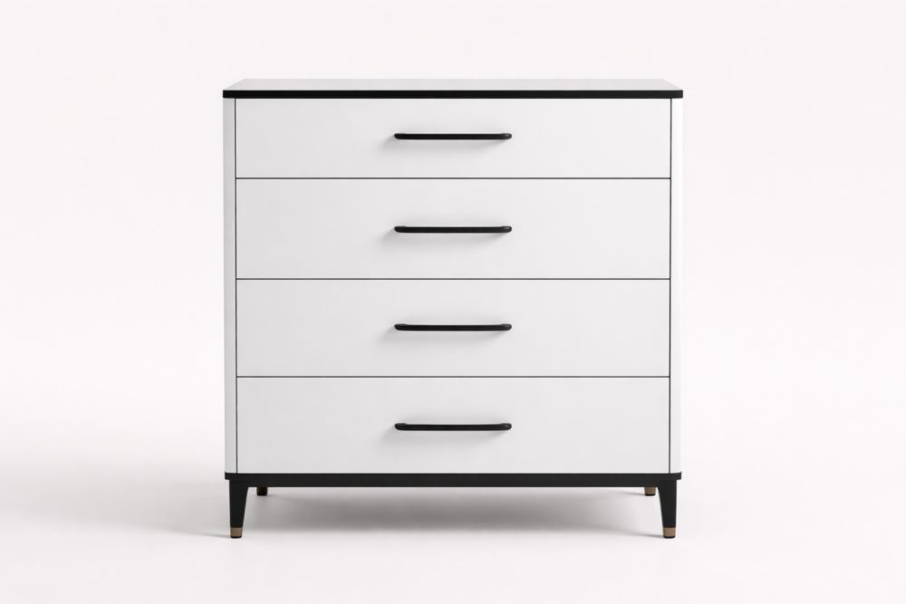 Cassettiera in Legno con 4 Cassetti Bianco e Nero 80x40x90 cm-Nestelivo