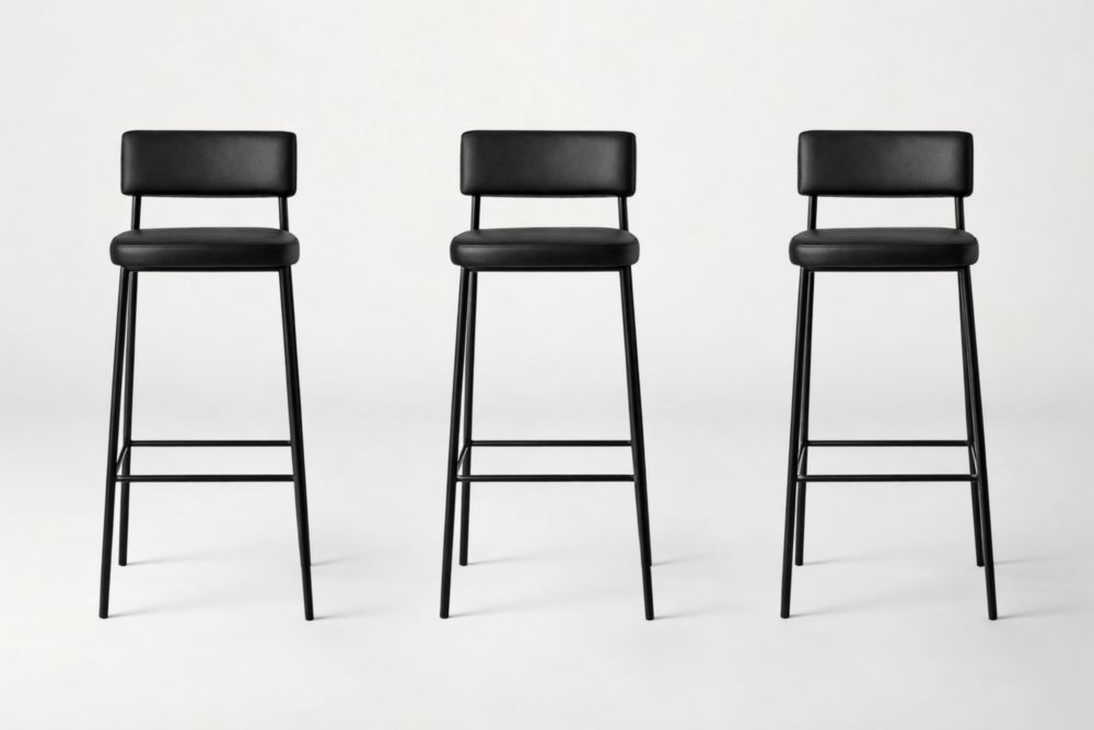 Set di 3 sgabelli da bar in metallo e PU nero-Nestelivo