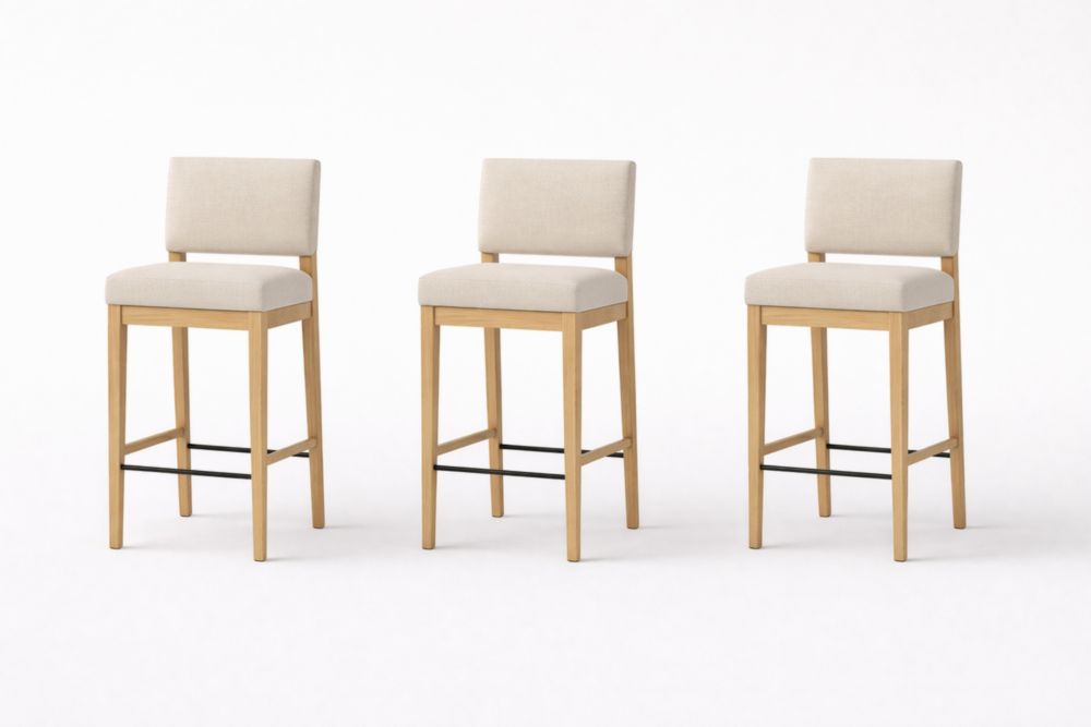 Set di 3 sgabelli in tessuto poliestere e legno di quercia-Nestelivo