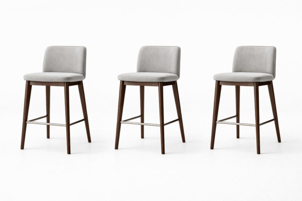 Set di 3 sgabelli in legno con tessuto grigio-Nestelivo