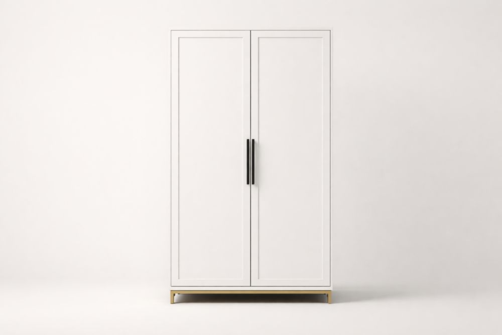 Armadio a Due Ante in Legno e Metallo Bianco 180x80x50 cm-Nestelivo