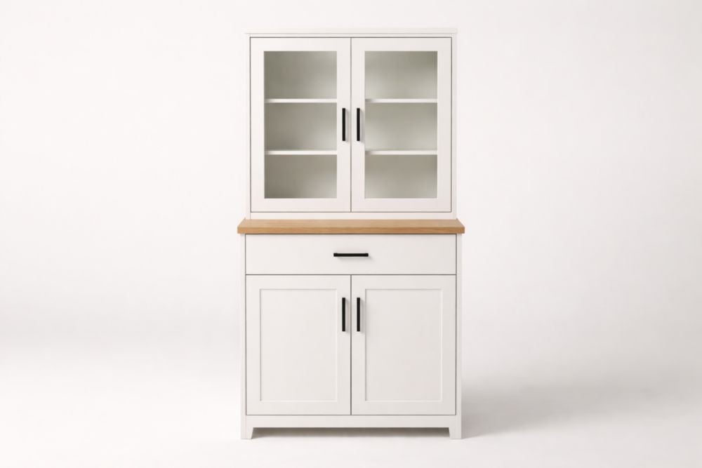 Credenza in Legno MDF Bianco con Ripiani in Vetro-Nestelivo