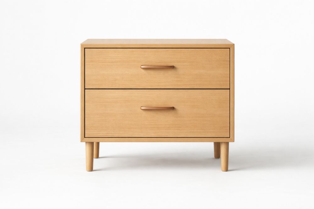 Comodino in Legno con 2 Cassetti Colore Naturale-Nestelivo