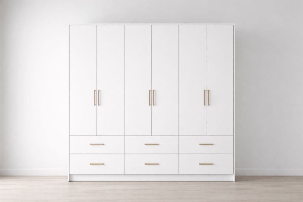 Armadio guardaroba in MDF con 6 ante e 6 cassetti Bianco-Nestelivo