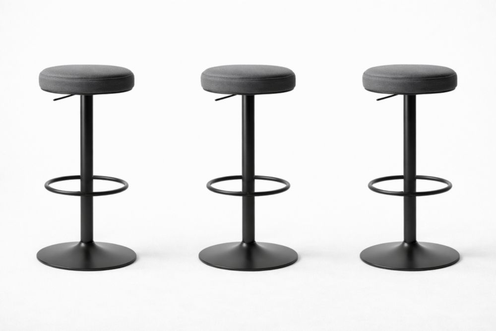 Sgabelli da Bar Regolabili in Tessuto Grigio e Acciaio, Set di 3-Nestelivo