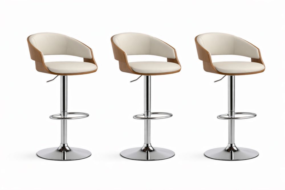 Set di 3 sgabelli da bar in ecopelle e metallo cromato regolabili-Nestelivo