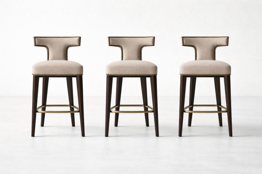 Set di 3 sgabelli da bar in legno e tessuto beige con struttura in metallo, altezza 100 cm-Nestelivo