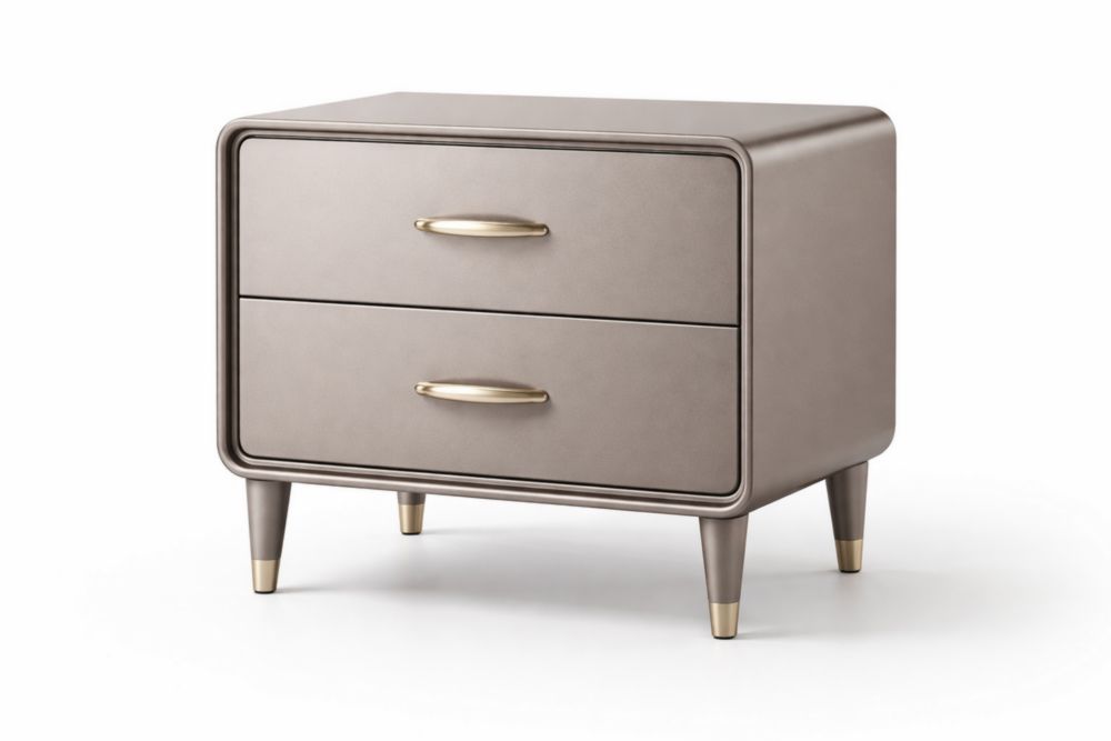 Comodino con 2 cassetti in legno con rivestimento PU marrone-Nestelivo