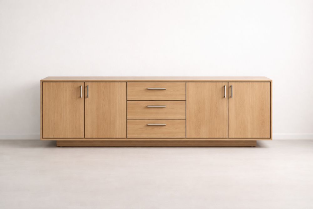 Credenza in legno di quercia con 3 cassetti e 4 ante-Nestelivo