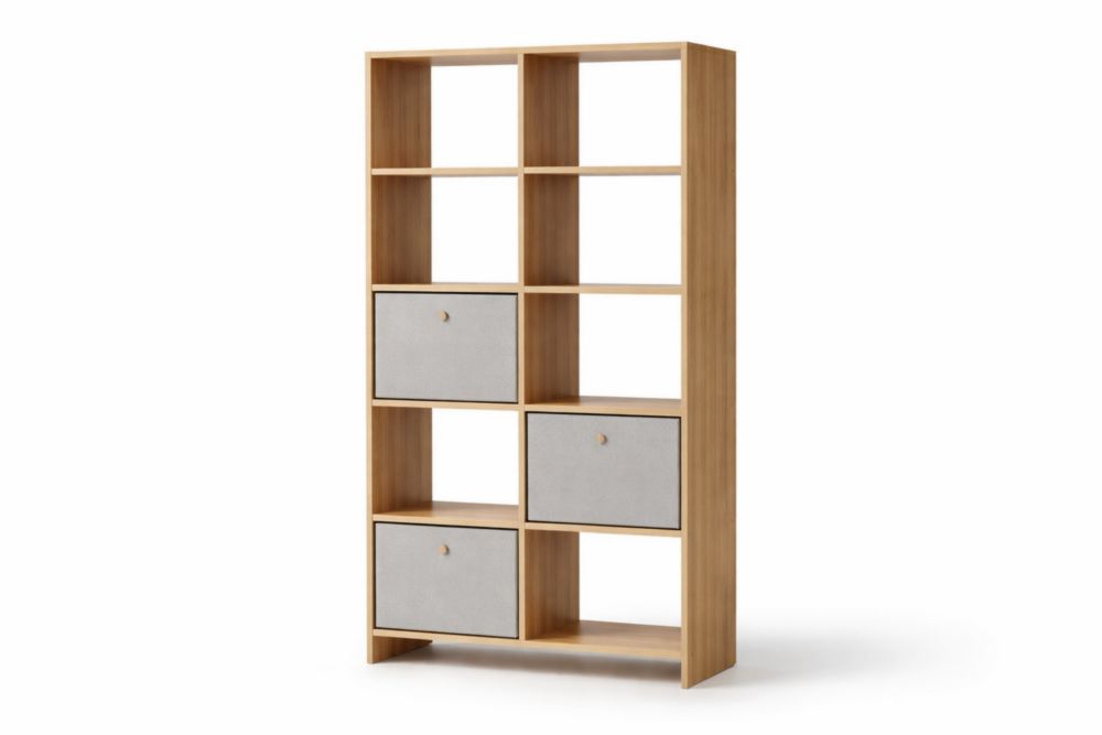 Libreria in Legno con Cassetti in Tessuto Poliestere 180x90x30 cm-Nestelivo