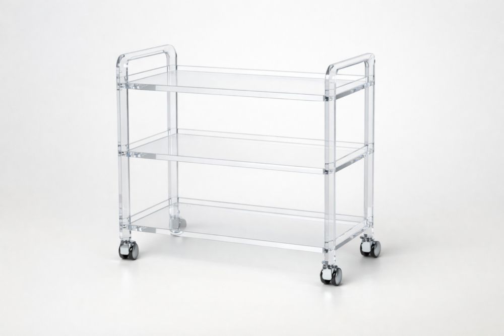 Carrello da Servizio in Policarbonato Trasparente a Tre Ripiani con Ruote-Nestelivo
