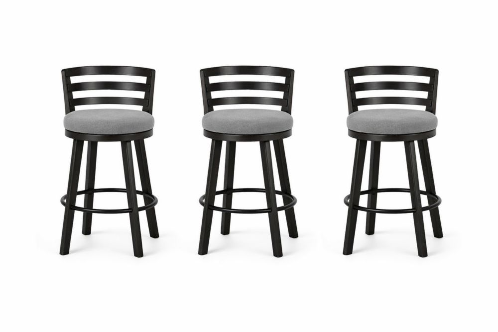 Set 3 Sgabelli Girevoli in Legno e Tessuto Grigio-Nestelivo