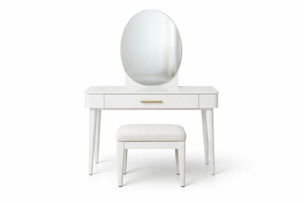 Set Toeletta con Specchio e Sgabello Bianco in Legno MDF-Nestelivo