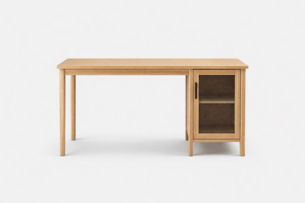 Scrivania in legno di quercia con anta in rete 160x70x75 cm-Nestelivo