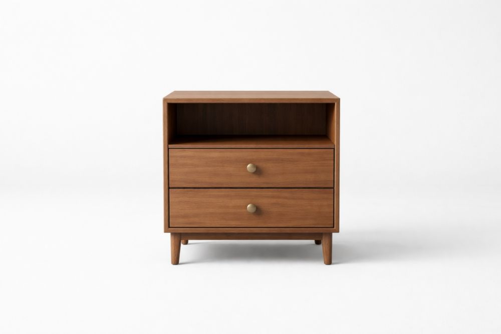 Comodino in Legno con Due Cassetti e Ripiano Aperto-Nestelivo