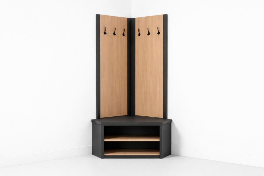 Guardaroba ad Angolo in MDF e Metallo con Ripiani e Ganci Nero/Rovere-Nestelivo