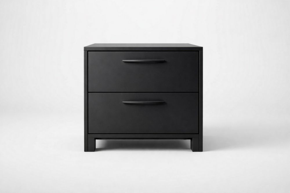 Comodino in Legno MDF Nero con Due Cassetti 40x35x50 cm-Nestelivo