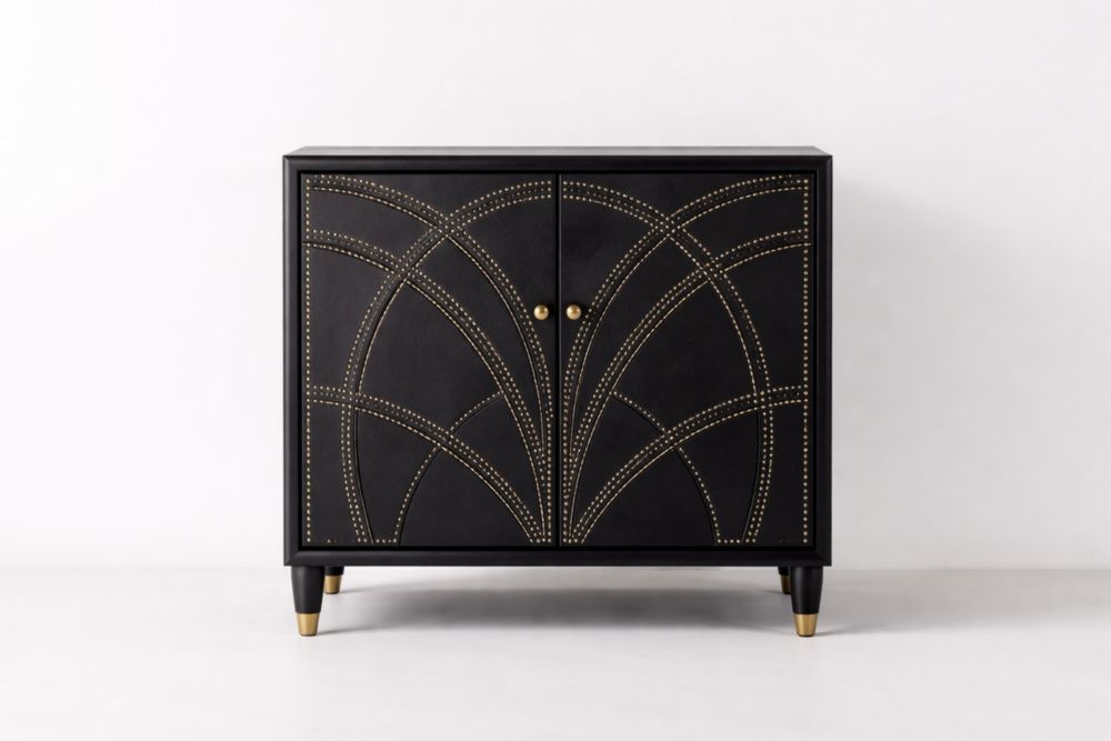 Mobiletto in Legno con Decorazioni in Metallo Nero-Nestelivo