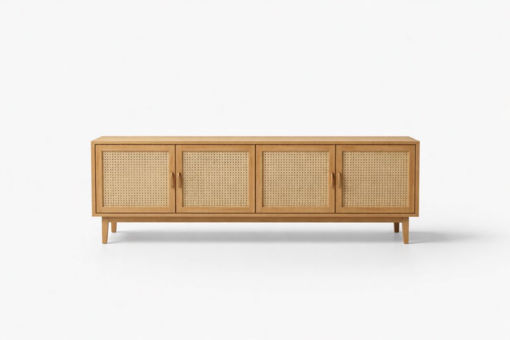 Mobile TV in Legno e Rattan 150x40x50 cm-Nestelivo