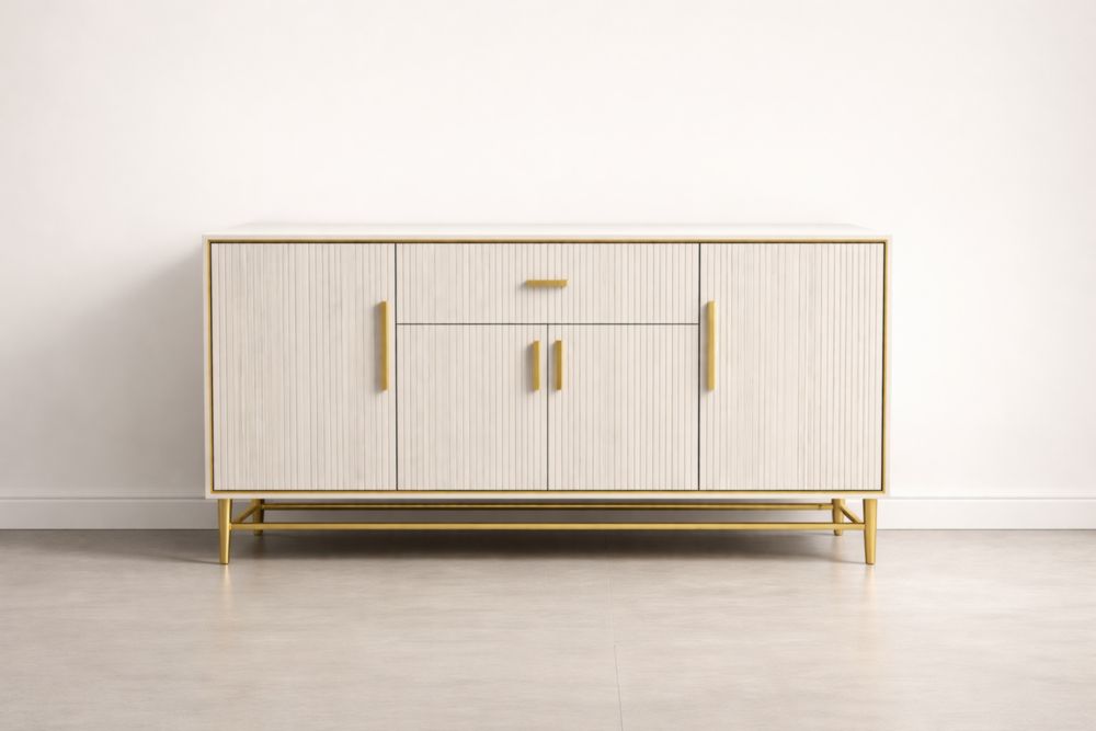 Credenza in Legno e Acciaio Bianco/Oro 160x45x80 cm-Nestelivo