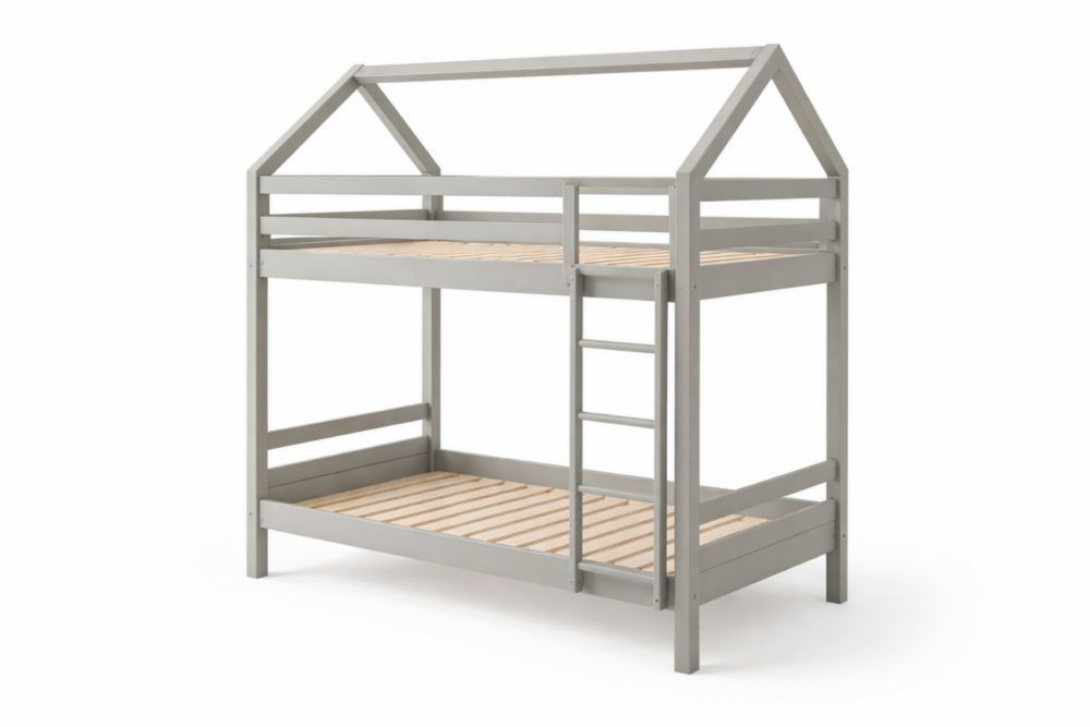 Letto a castello in legno di pino grigio con scala-Nestelivo